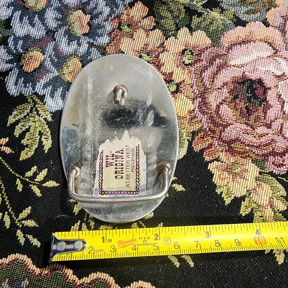 Vintage Belt Buckle Floral Flower Western Scroll and Mother of Pearl Hearts